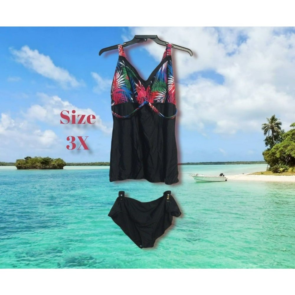 Two Piece Tropical Swimsuit Size 3X, removable bra cups